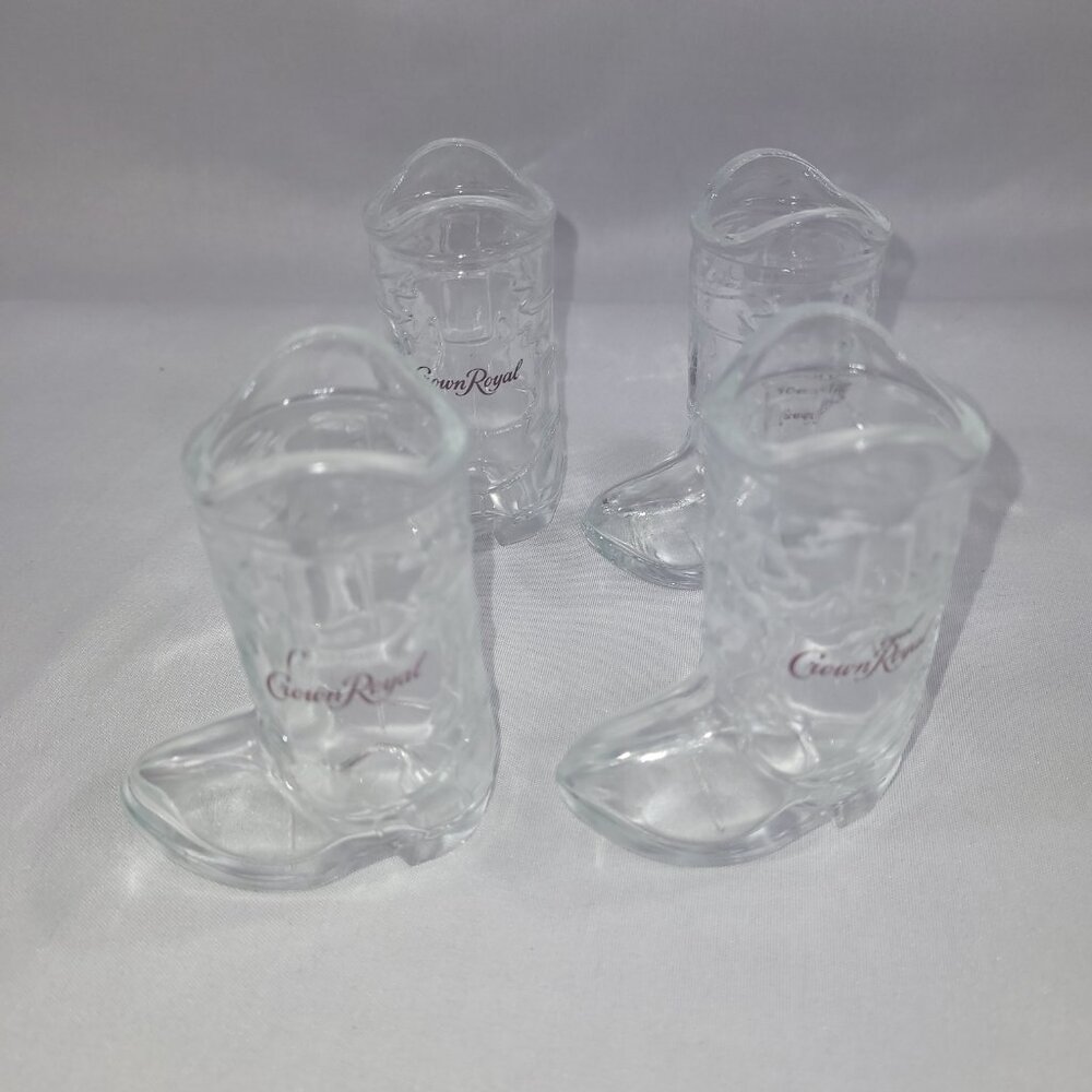 Crown Royal Whiskey Cowboy Boot Shot Glass Set 4 Glasses